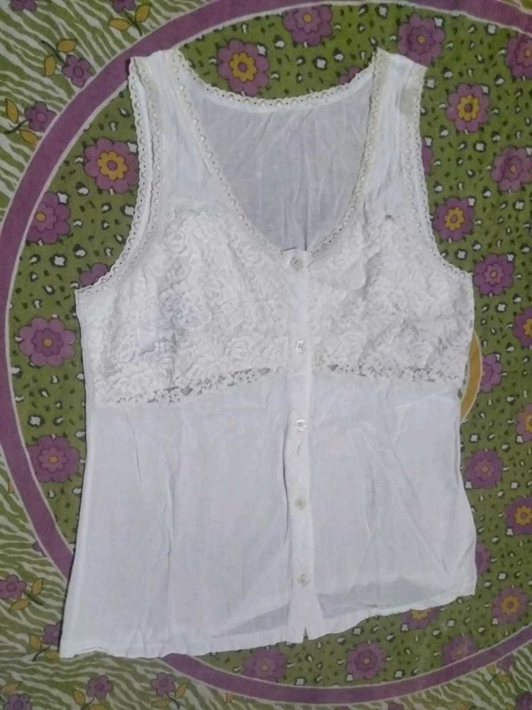 Vintage White Lace Trim Camisole Top