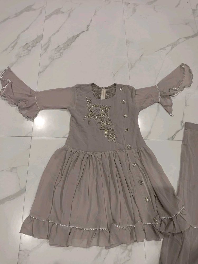 Beautiful grey Festive Dress &amp; Bottom Set