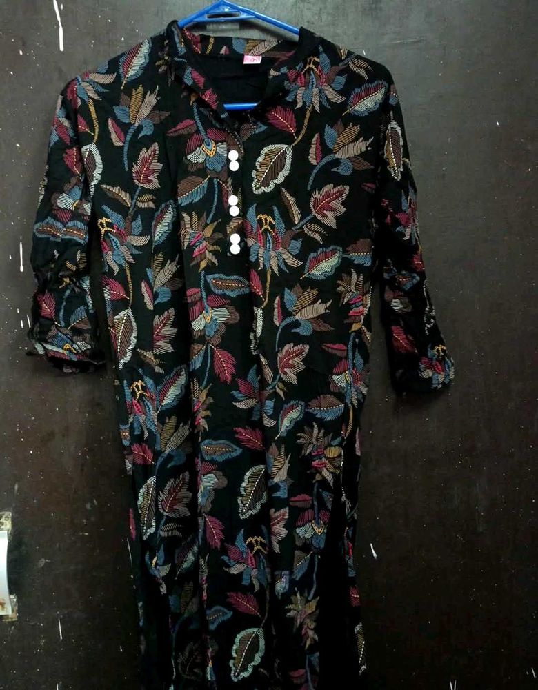 Black Floral Print Kurta