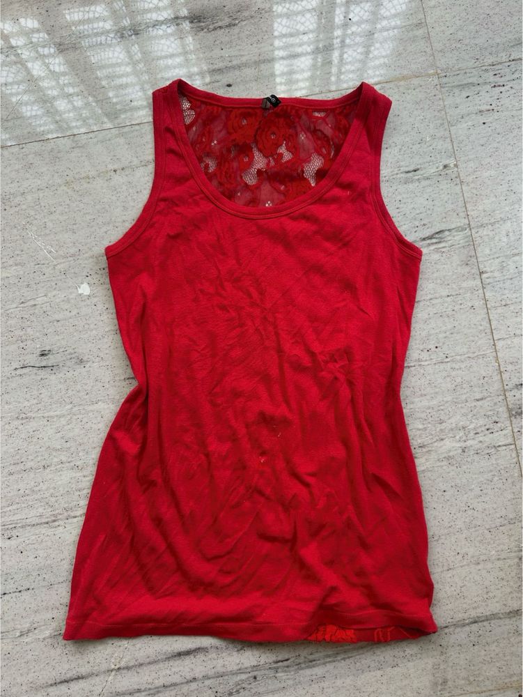 Red Tank Top with Lace Back Detail