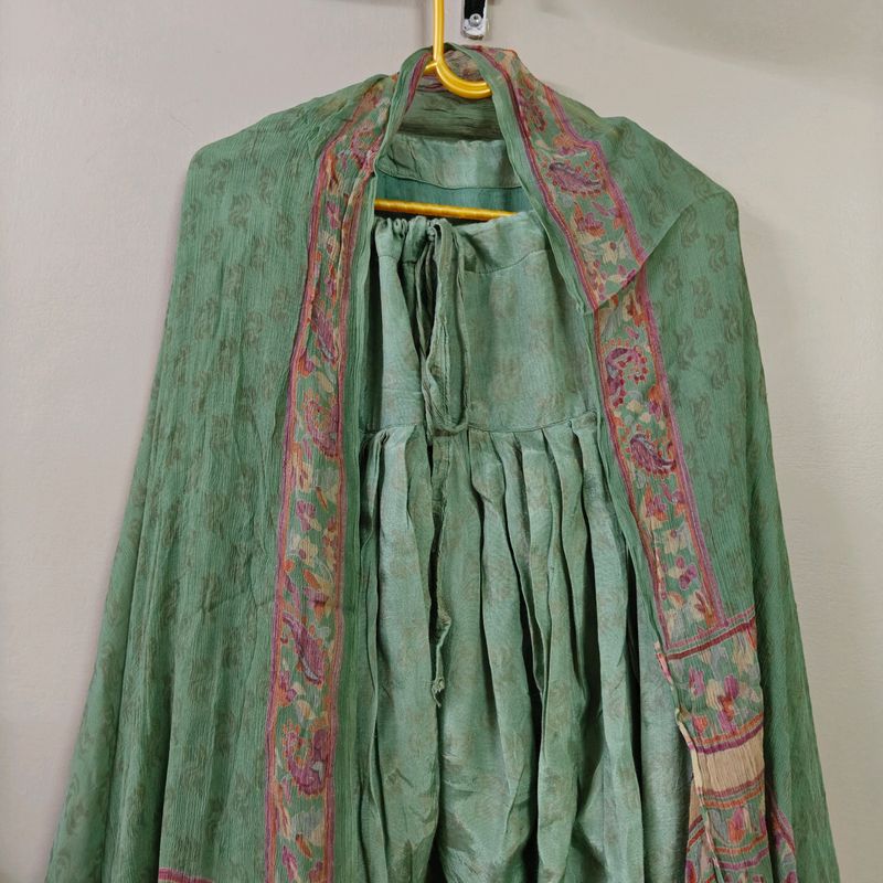 Tussar Silk Salwar &amp; Chiffon Dupatta