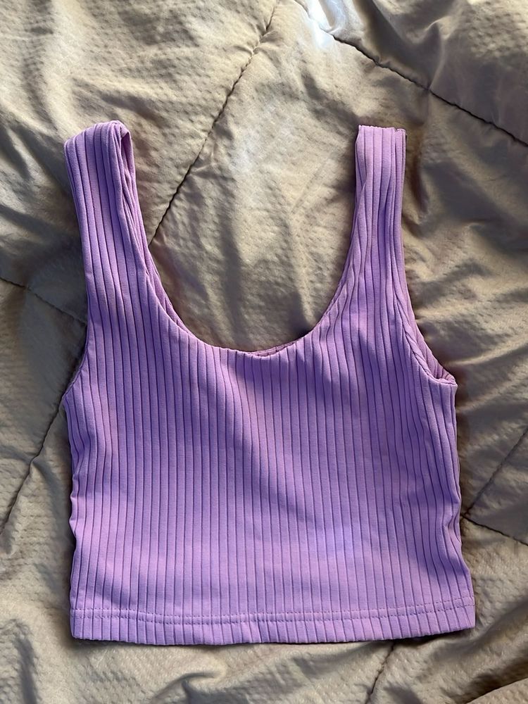 Lilac Ribbed Crop Tank Top