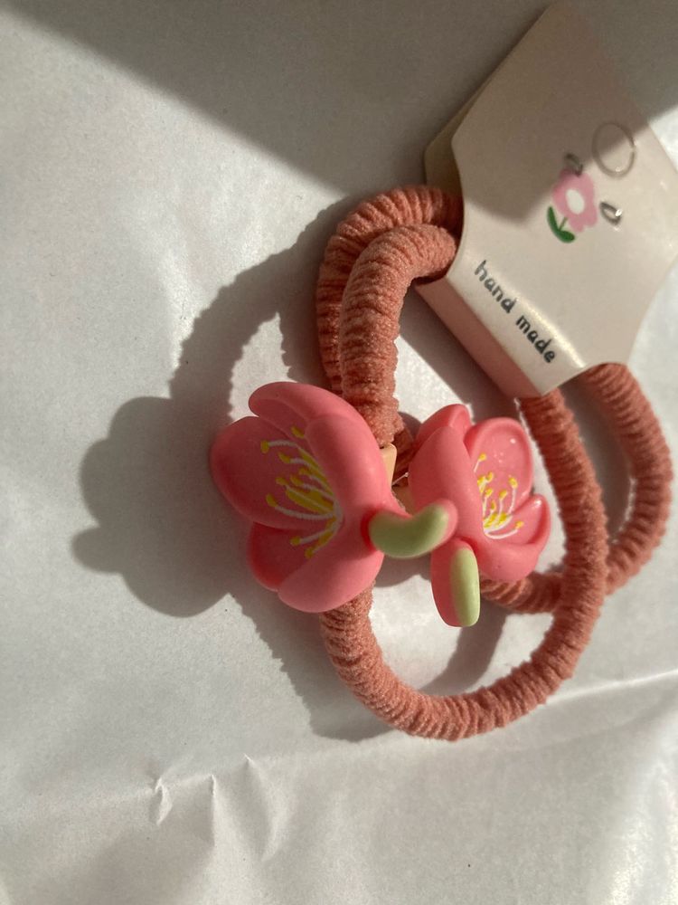 Pink Flower Hair Ties