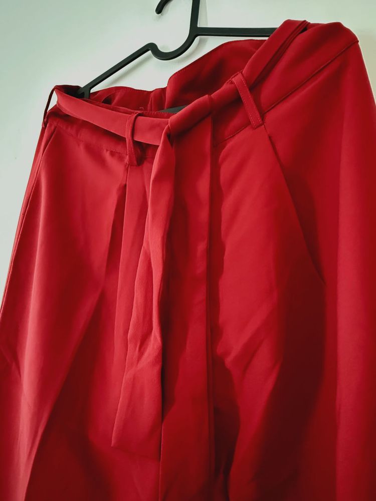 Red Belted Wide Leg Pants