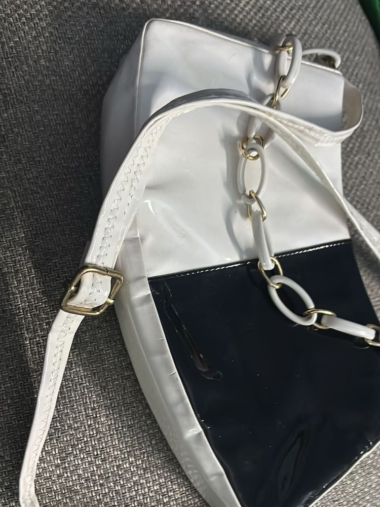 Chic White &amp; Black Patent Handbag