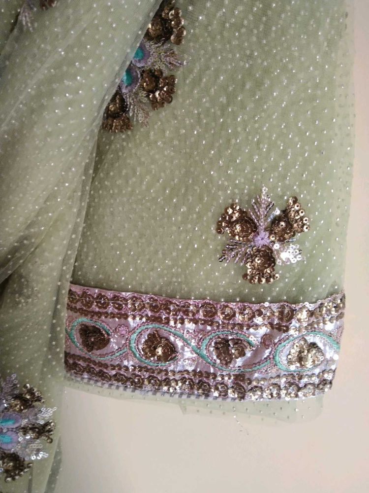 Sparkling Mint Green Sequined Sari
