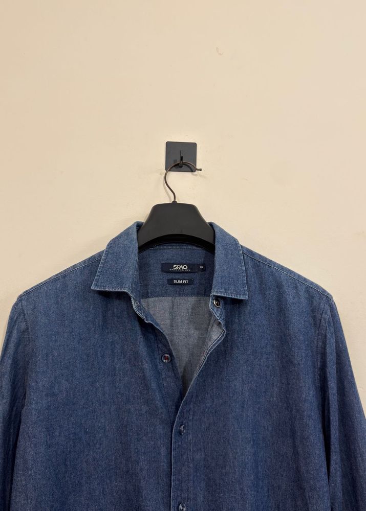 Men's Blue Denim Slim Fit Shirt len th 27