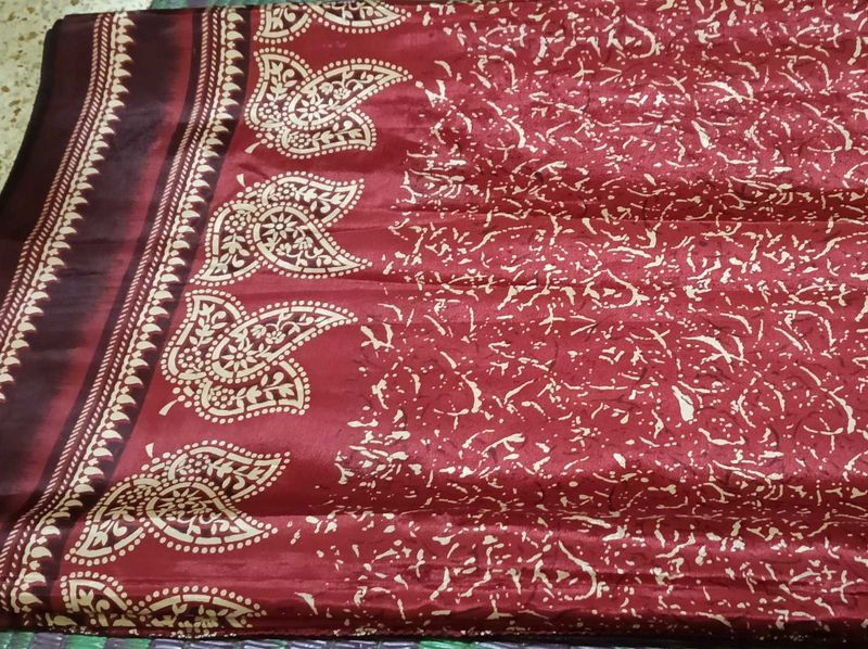 New Red Printed Silk Saree