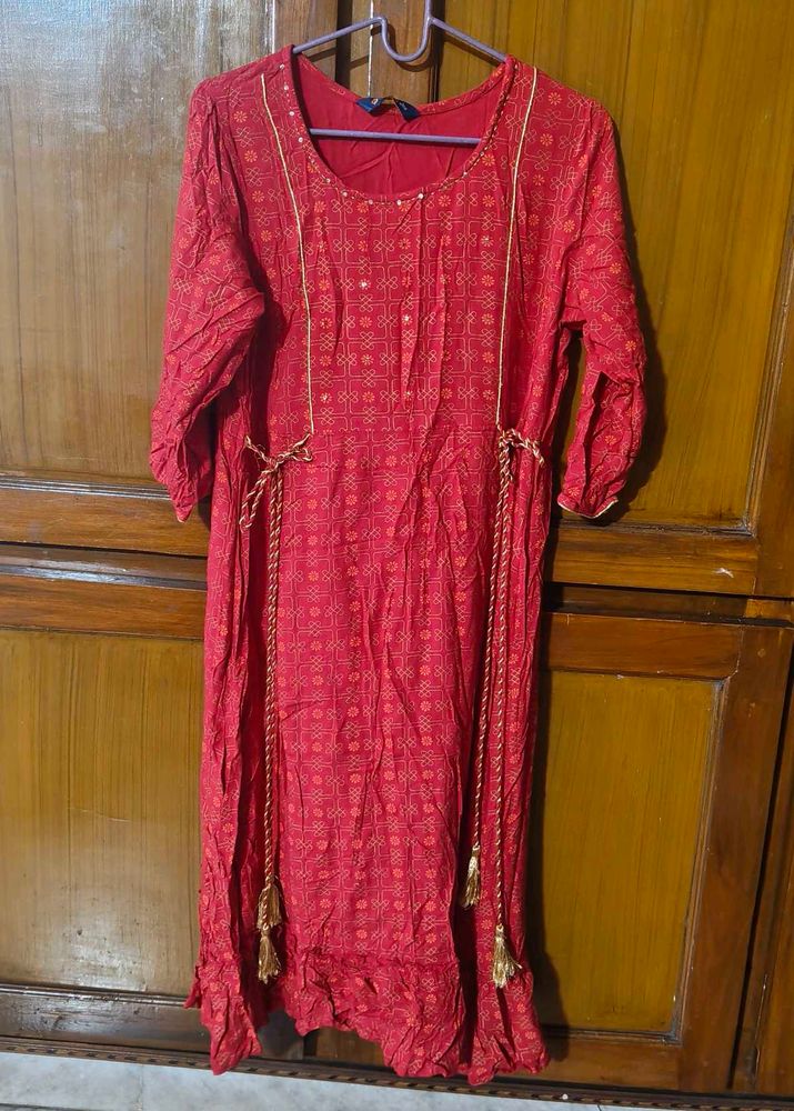 Maroon Printed Fit &amp; Flare Ethnic Wear 💛