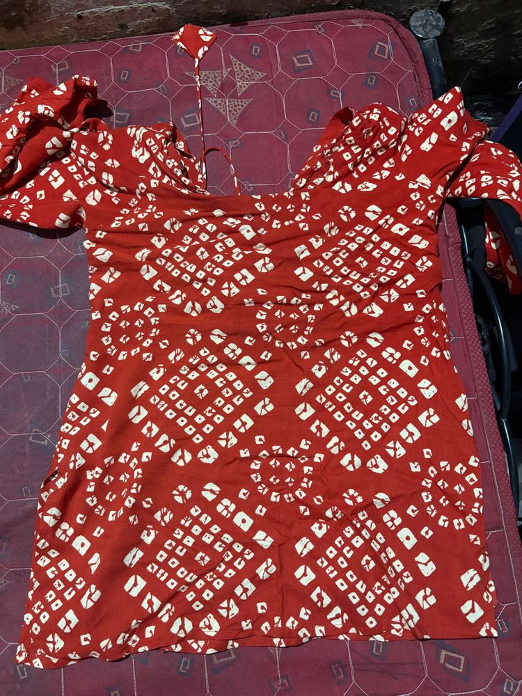 Red Bandhani Print kurti