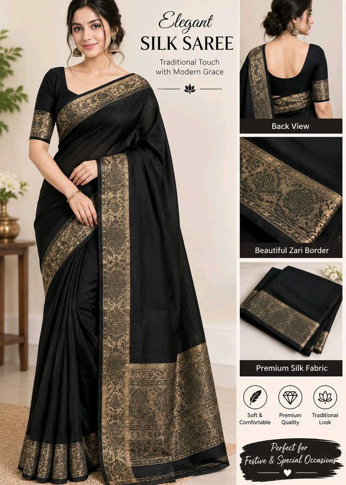 Elegant Black Saree with Golden Border