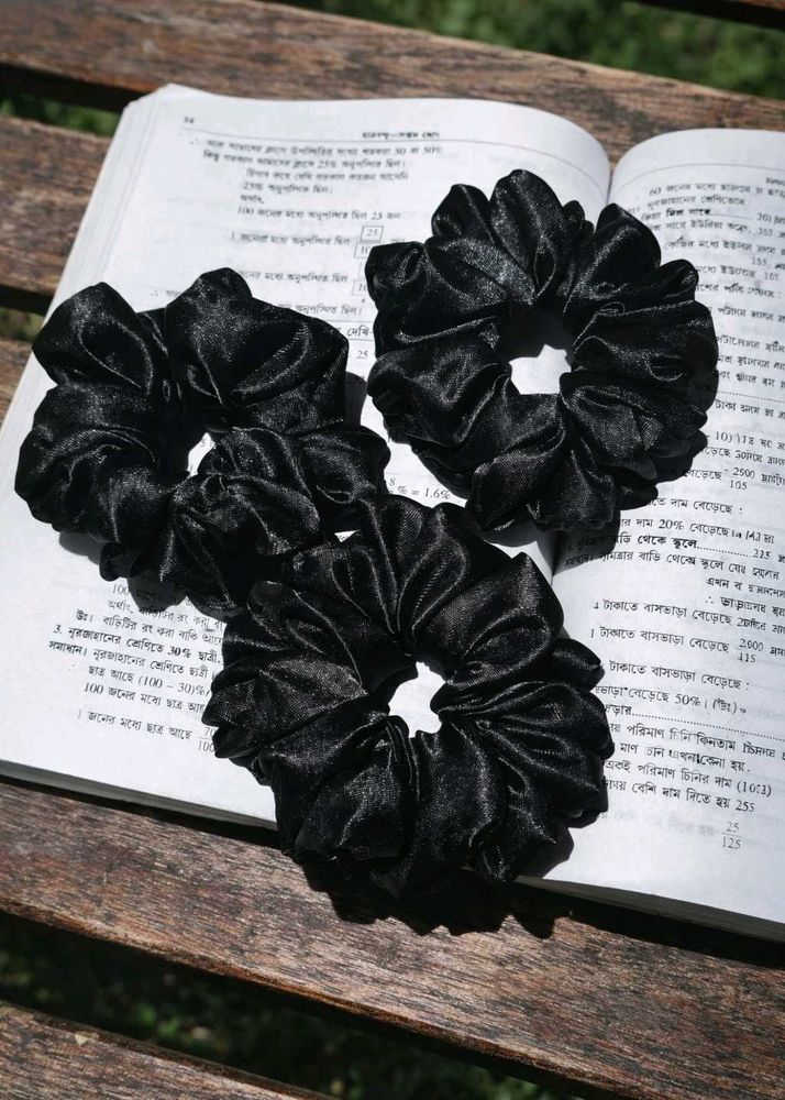 Black satin Scrunchies (Set of 3)