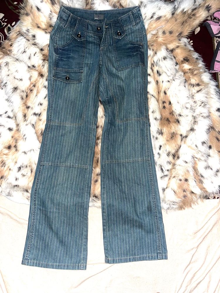 it girl low waist y2k Striped Flare Leg Jeans