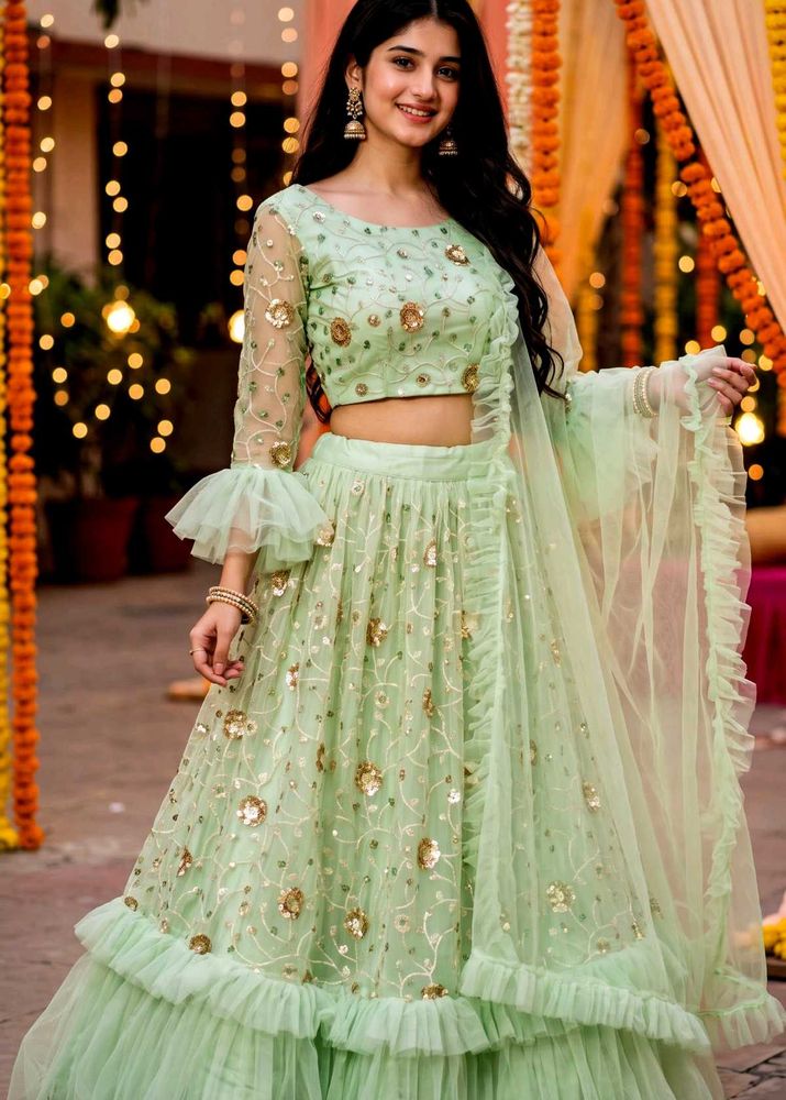 Beautiful Mint Green Embellished Lehenga Set