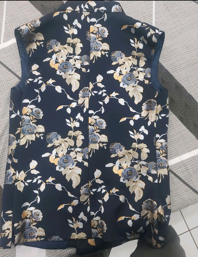 Blue Printed Nehru Jacket / Waistcoat