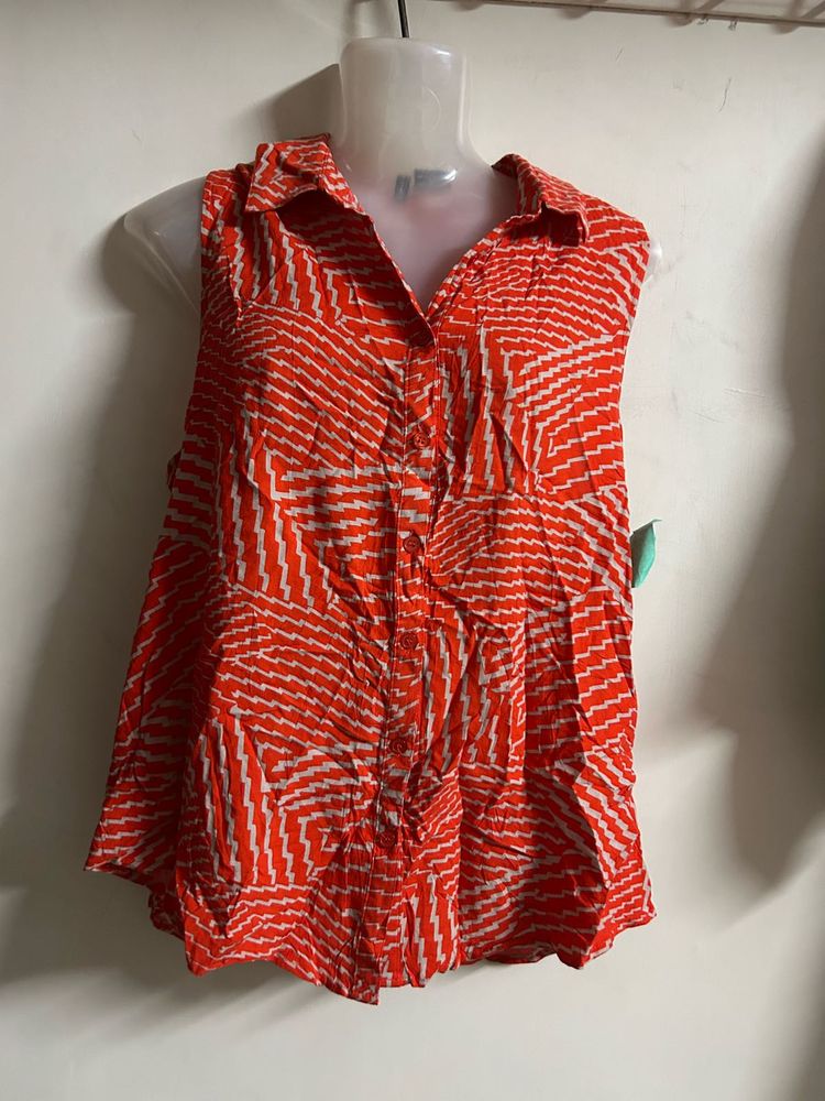 Vibrant Orange Sleeveless Blouse