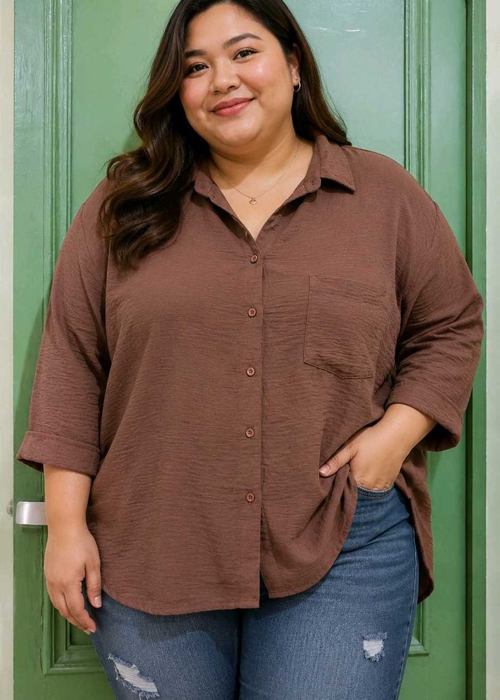 Chic Textured Brown Button-Up Top