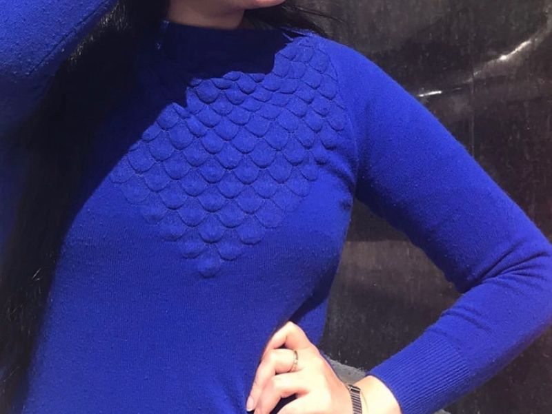 Blue Textured Knit Pullover