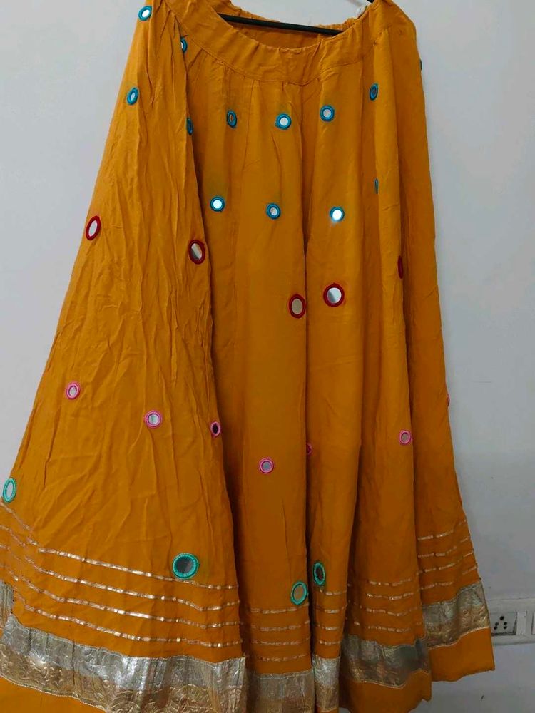 Mirror Embroidered Yellow Skirt