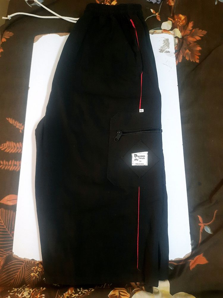 Black 3/4 Trousers With Red Stripes