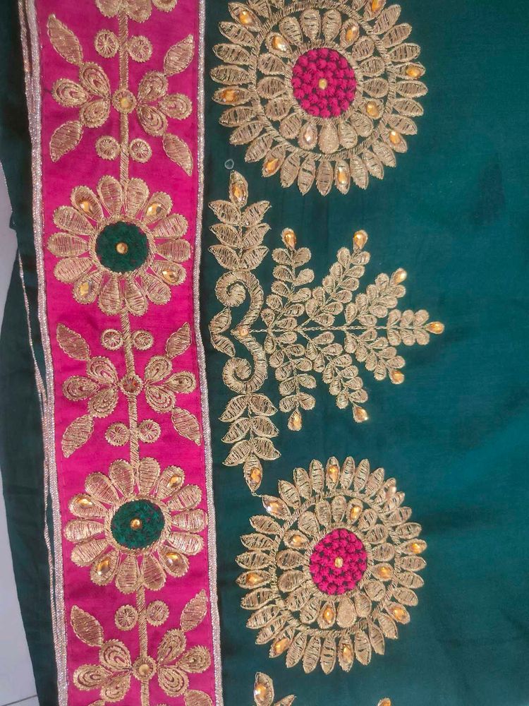 Diwali special Embroidered Teal Green Saree