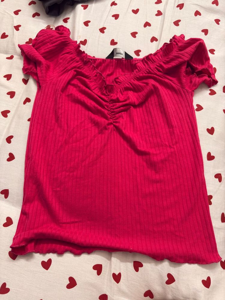 Hot Pink Ruched Off-Shoulder Top
