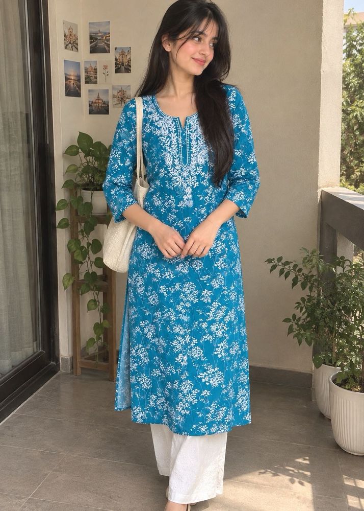 Blue Floral Kurta
