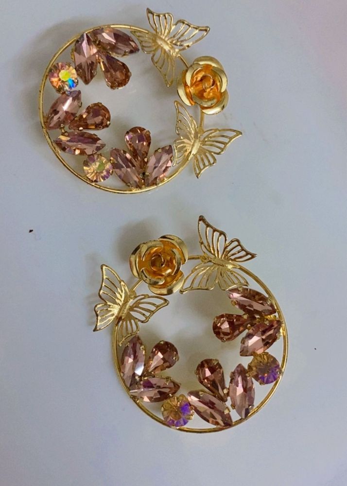 Exquisite Gold Butterfly &amp; Rose Earrings