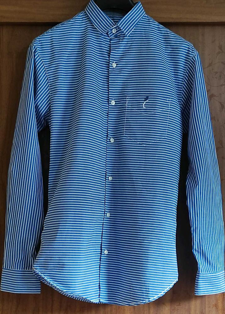Men's Blue Striped Button-Down Shirt