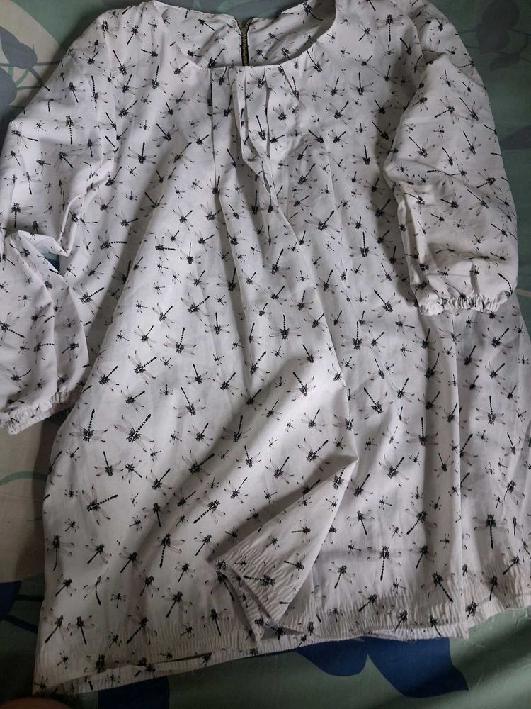 White Tunic with Dragonfly Print