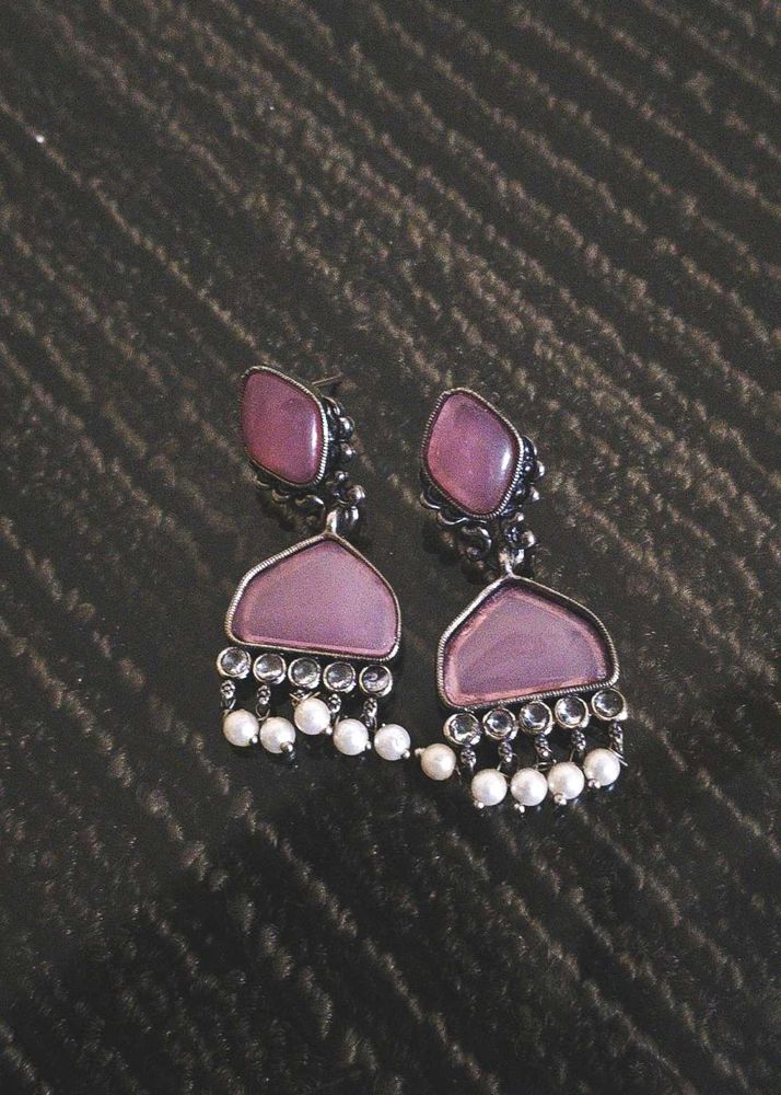 Elegant Purple Stone Earrings with Pearls
