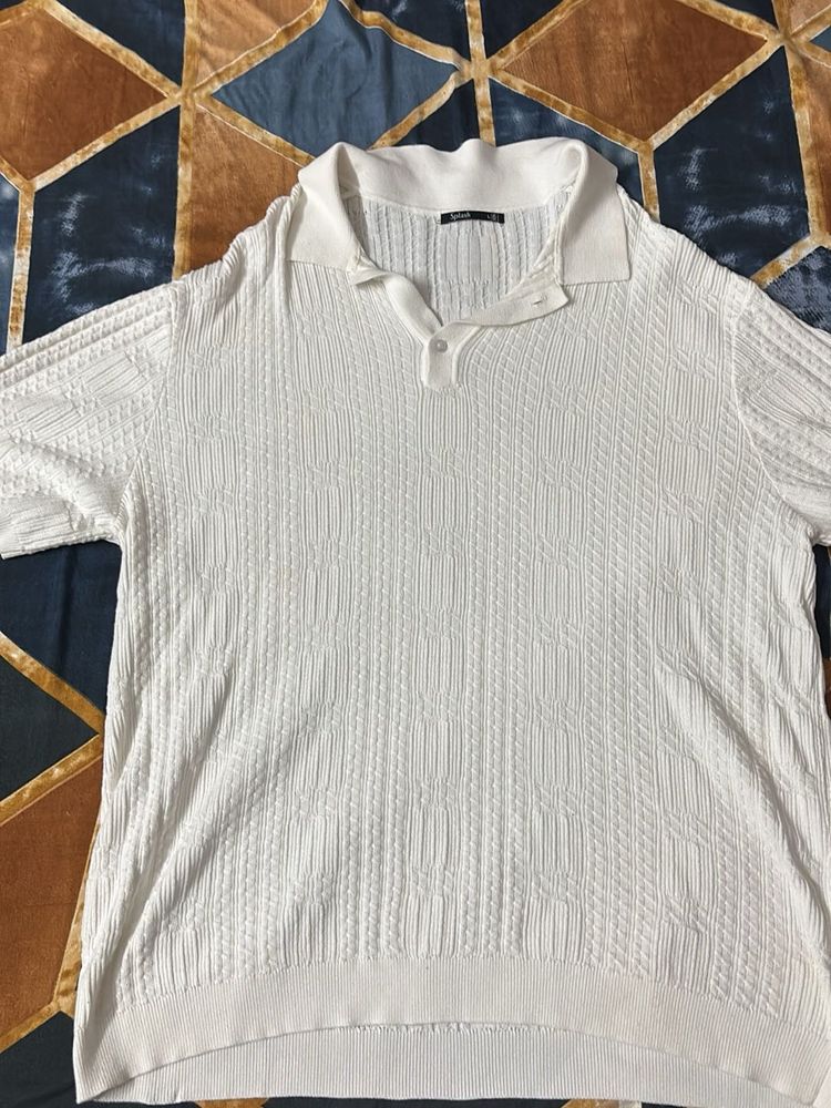 Splash premium White Textured Polo Sweater(importe