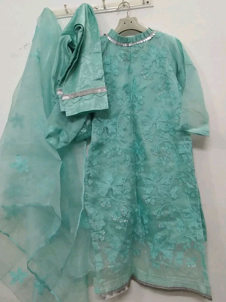 Blue Suit With Silver Work Nag And Lace