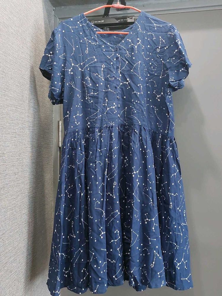 Blue Constellation Print Dress for Women