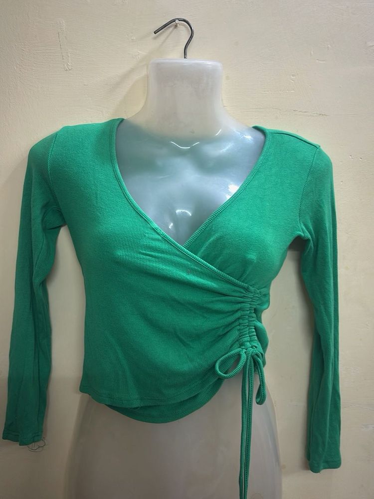 Chic Green Ruched Wrap Top