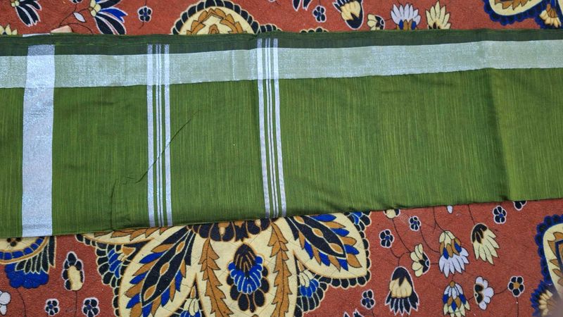 Green Saree with Silver Border