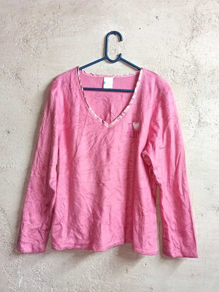 Pink Long Sleeve "I Love Sleep" V-Neck Top