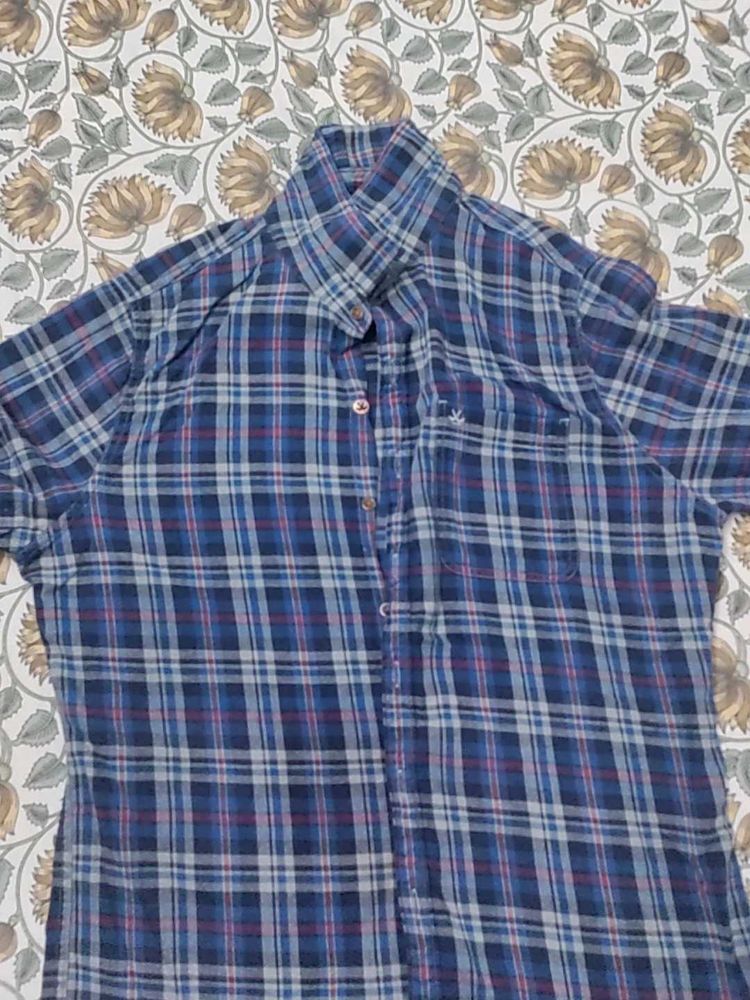 Wrogn Blue Plaid Casual Shirt