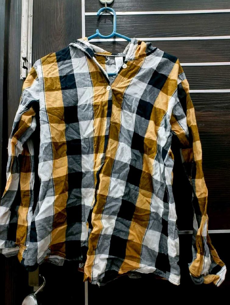 Casual Plaid Hooded Shirt