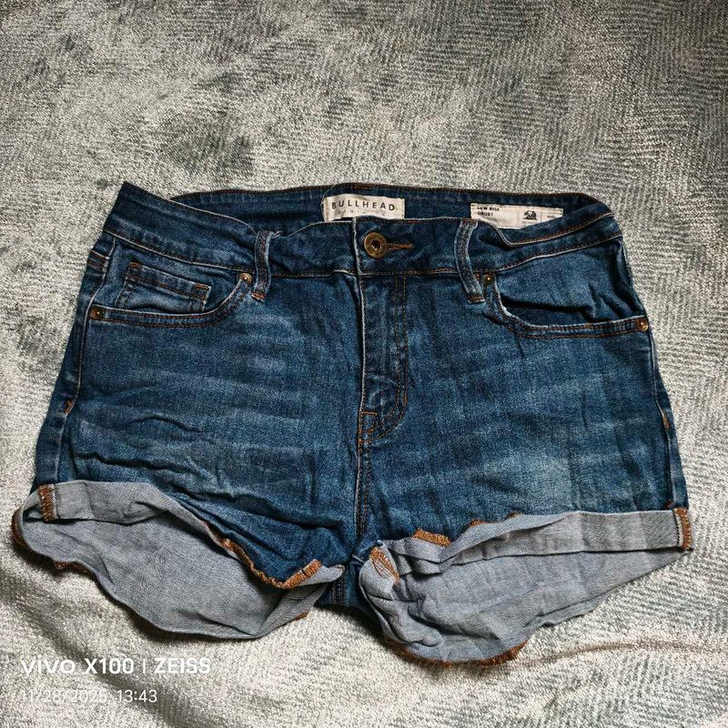 Blue Denim Cuffed Shorts
