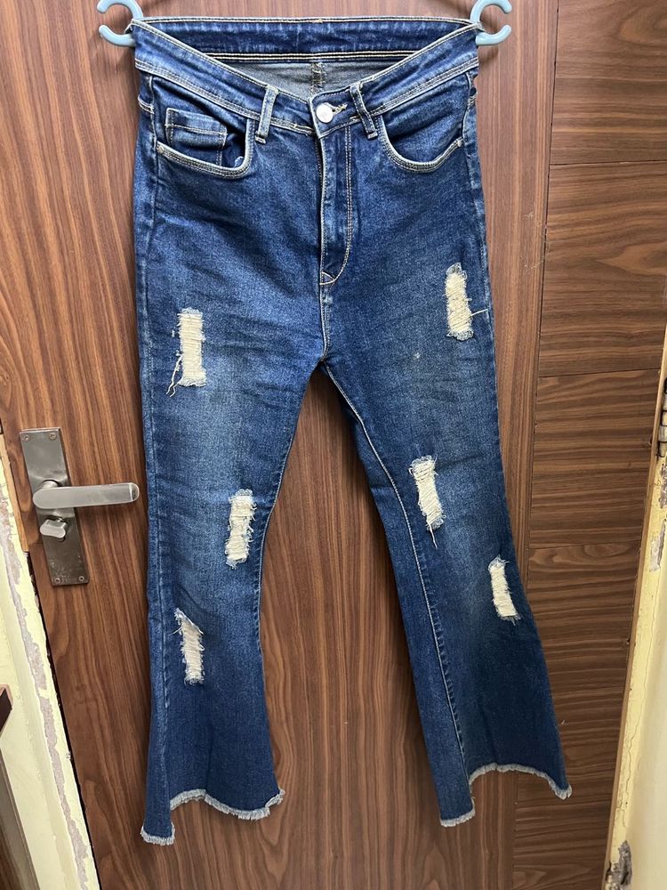 Stylish Ripped Flare Jeans