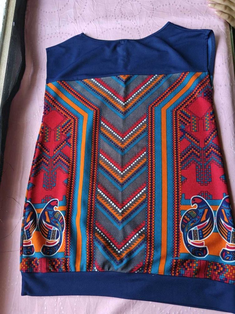 Boho Print Sleeveless Tunic Top