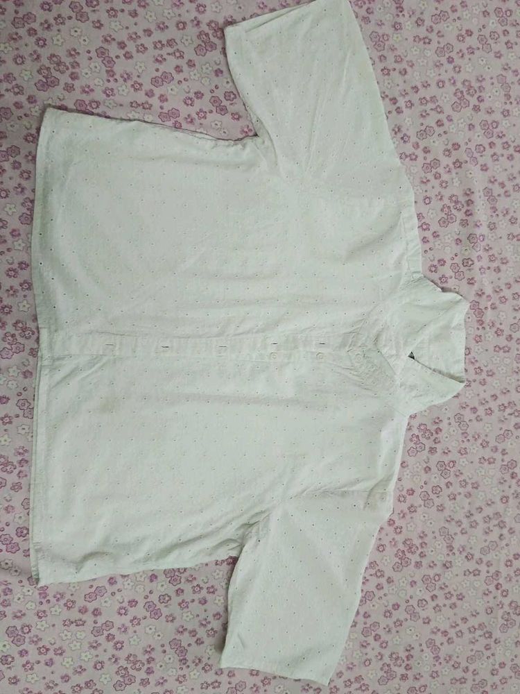 White Dotted Short Sleeve Shirt