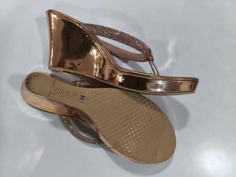 Rose Gold Wedge Heels with Embellishments