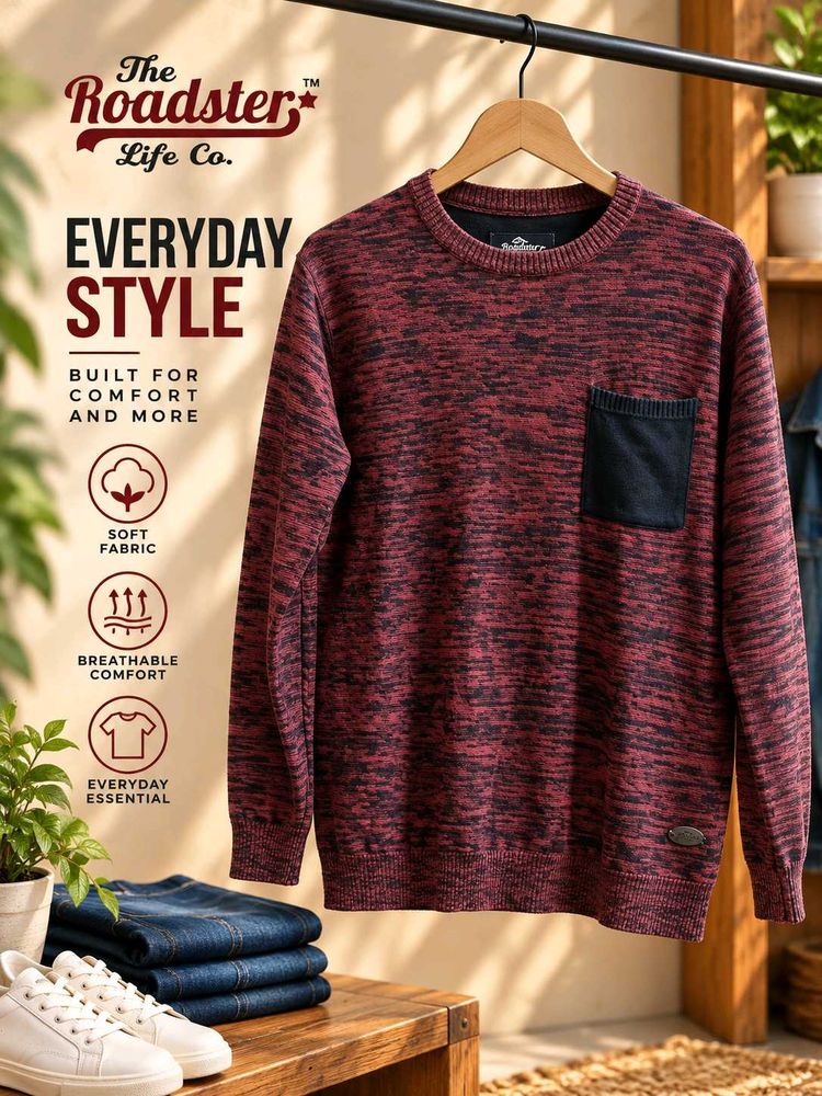 Roadster Men's Red Melange Sweater