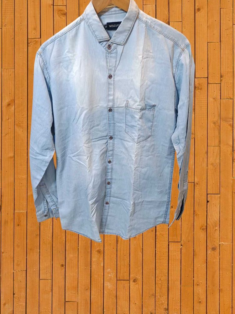 Men's Light Wash Denim Shirt Size XL