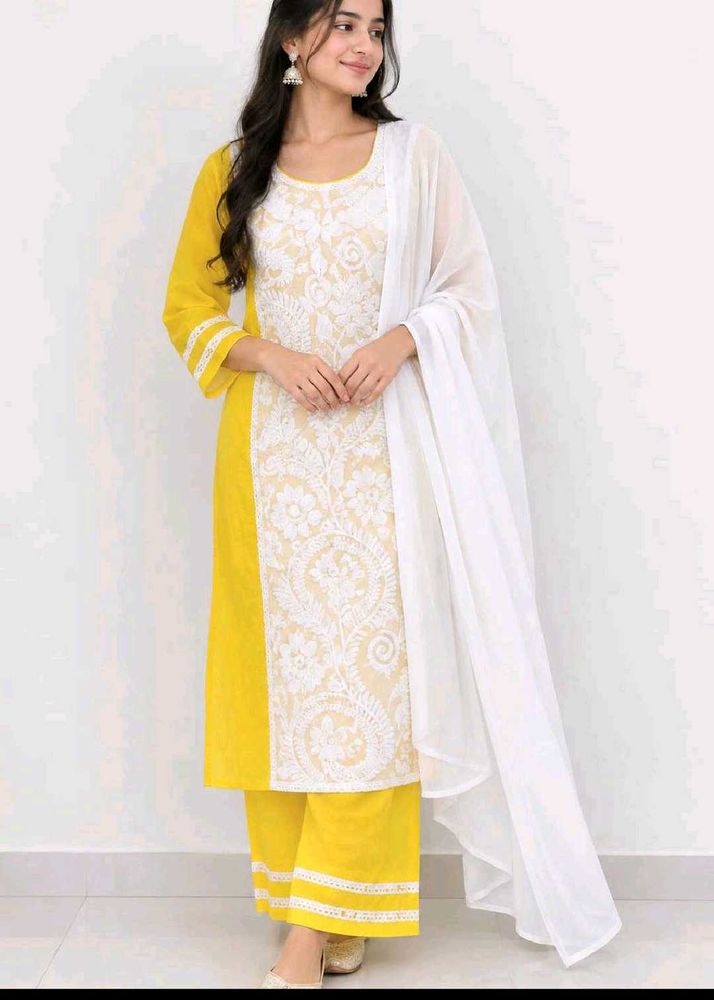 Elegant Yellow Chikankari Kurta Set