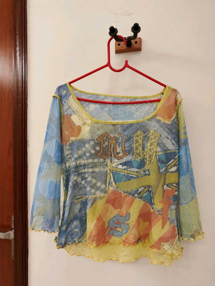 Vintage Y2K Mesh Graphic Top 💛🦋 | Fairy Grunge