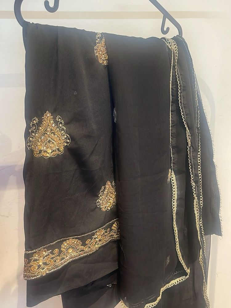 Elegant Black Embroidered dress material