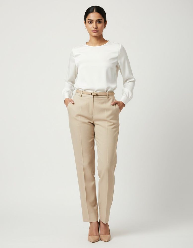 Beige Straight Formal pants
